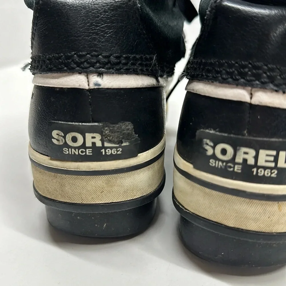 Sorel Tivoli Boots Snow Winter Leather Faux Fur Waterproof Black Womens Size 6